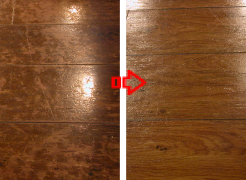 フローリング床の剥離ワックス剝がし施工の前後比較画像